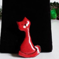 Artisanat d’ art , Broche en émail sur cuivre, Le petit chat rouge, made in France