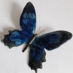 Papillon bleu nuit  aux ailes dentelées -décoration murale intérieur/extérieur-émaux sur cuivre