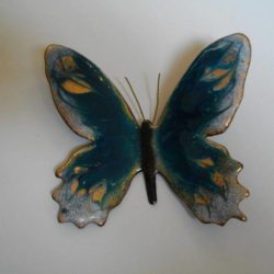 Papillon turquoise aux ailes dentelées -décoration murale intérieur/extérieur-émaux sur cuivre