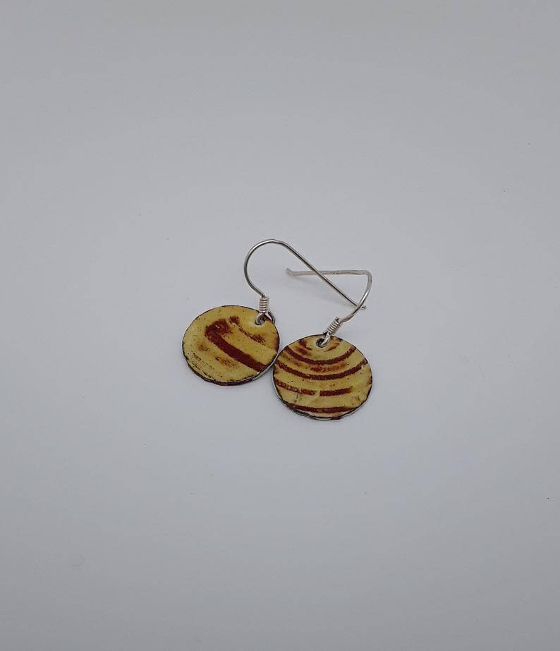 Yellow Circles- Boucles d’oreilles pendantes jaunes- émaux sur cuivre et argent 925/1000, bijou made in France