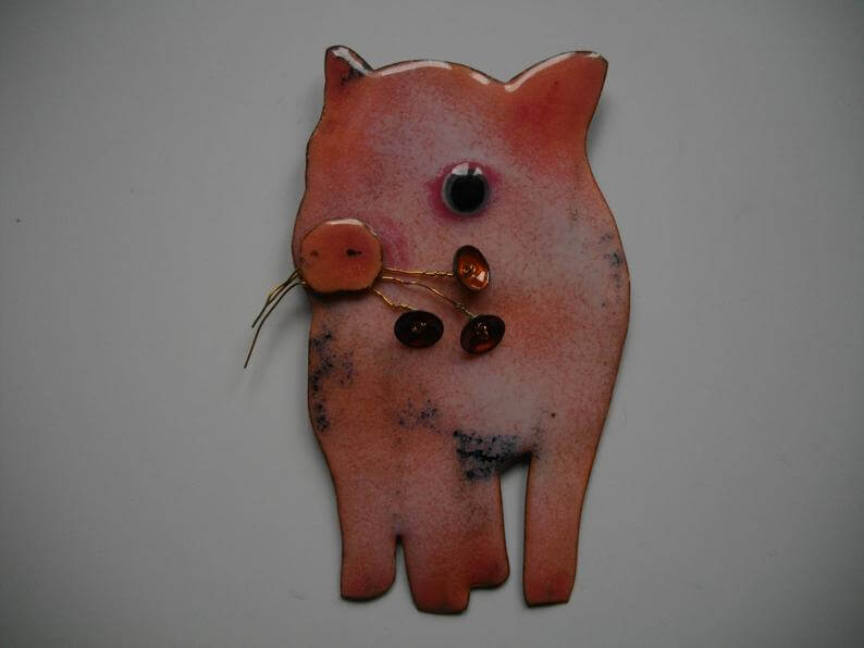 Décoration murale cochon »Piggy »- émaux sur cuivre- création Les z’émaux